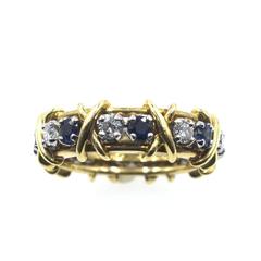 Tiffany & Co. Schlumberger Sapphire Diamond 18K Yellow Gold X Eternity Band Ring