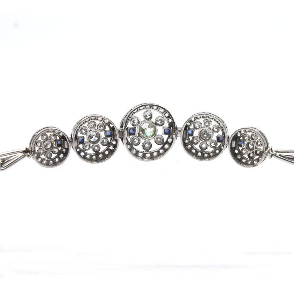Original Art Deco Diamond Sapphire Platinum Circle Link Bracelet 1