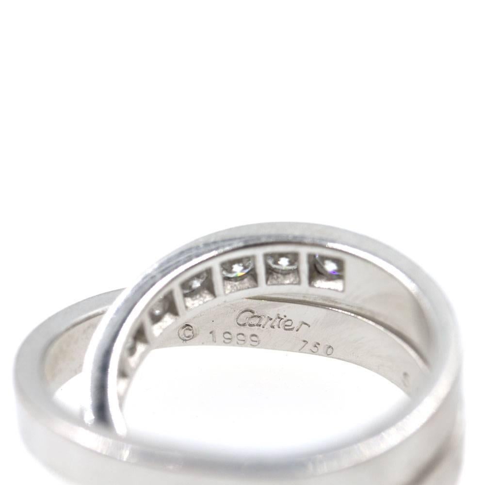Cartier Nouvelle Bague Crossover Diamond 18 Karat White Gold Band Ring  In Excellent Condition In Boca Raton, FL
