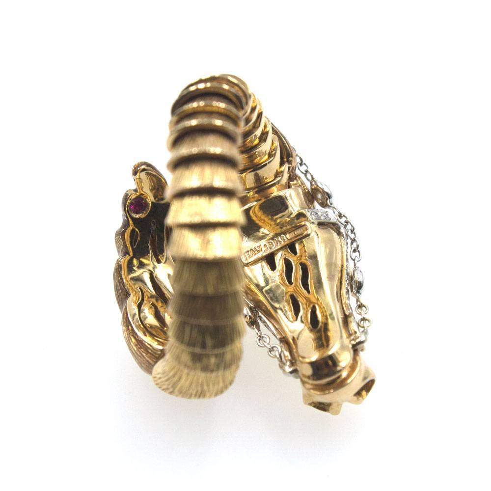 Modern Roberto Coin Diamond Gold Flexible Horse Ring