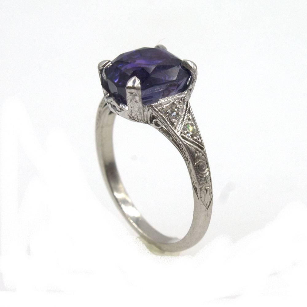 Women's Natural Color Change AGL Sapphire Diamond Platinum Ring 