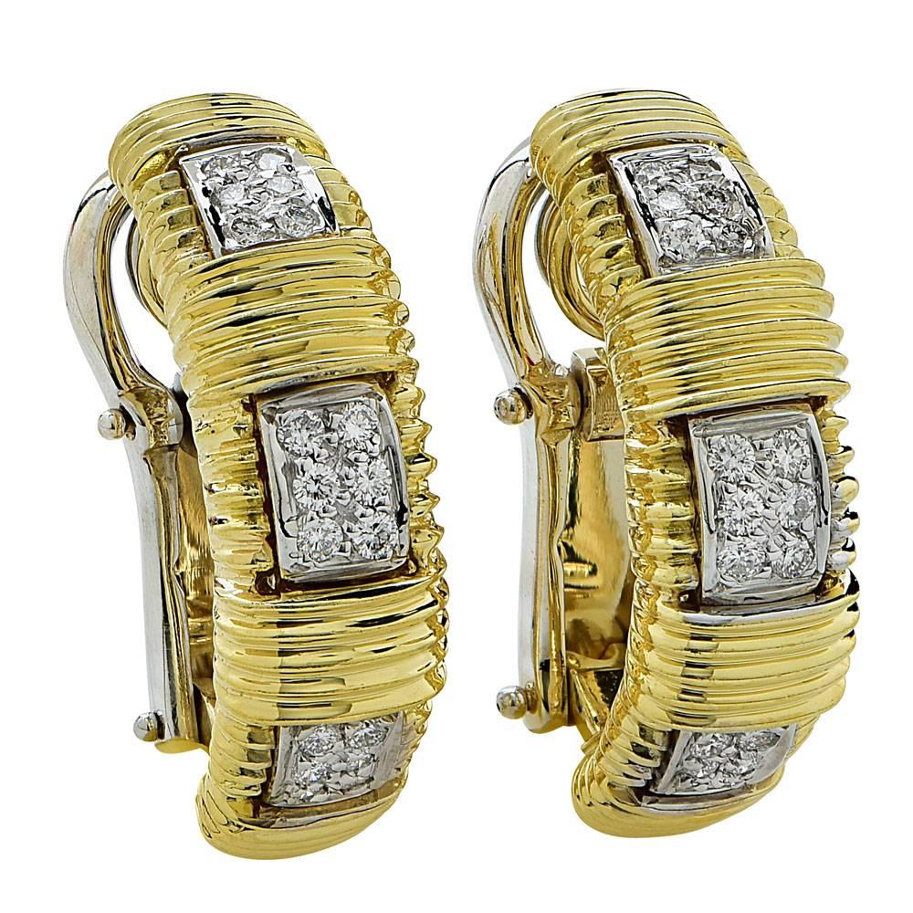 Roberto Coin Appassionata Diamond gold woven Ribbed Earrings