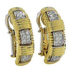 Roberto Coin Appassionata Diamond gold woven Ribbed Earrings 