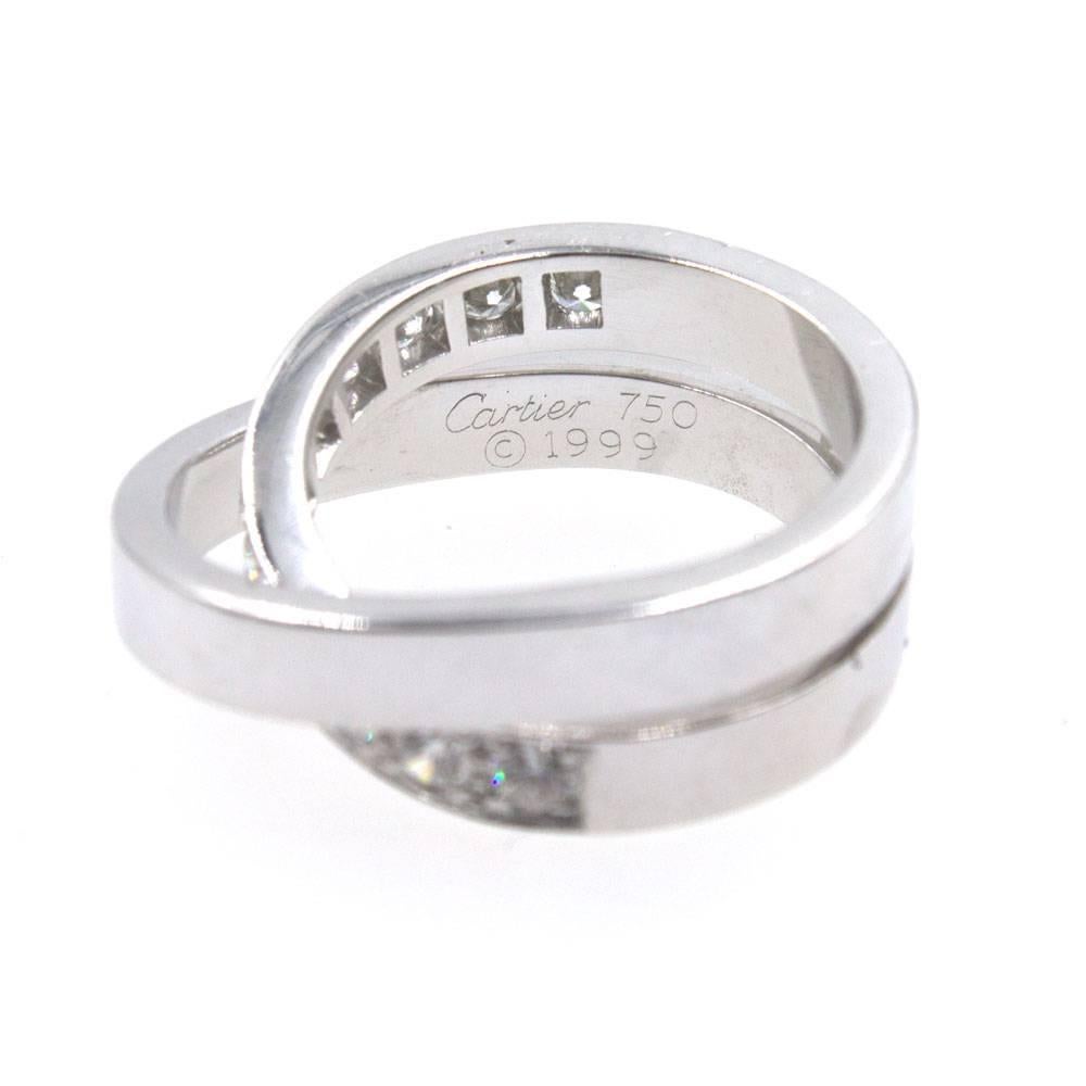 Modern Cartier Diamond Crossover 18 Karat White Gold Ring