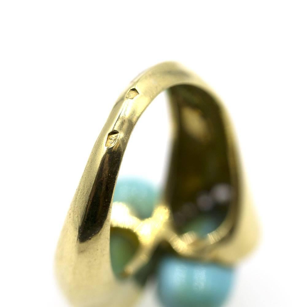 Women's 1960s Van Cleef & Arpels Turquoise Diamond Gold Bypass Ring