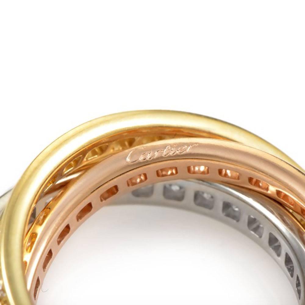 Modern Cartier Trinity Diamond Tri-Color Gold Band Ring 