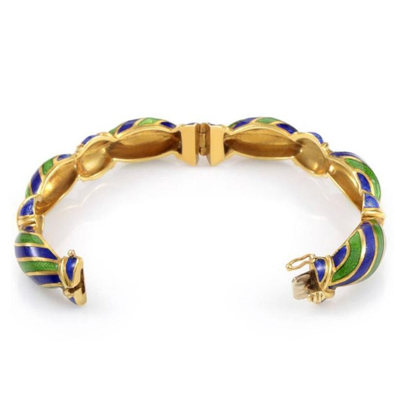 Vintage Tiffany and Co. Blue Green Enamel 18 Karat Yellow Gold Bangle ...