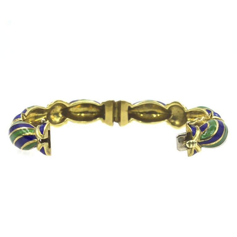 Vintage Tiffany and Co. Blue Green Enamel 18 Karat Yellow Gold Bangle ...