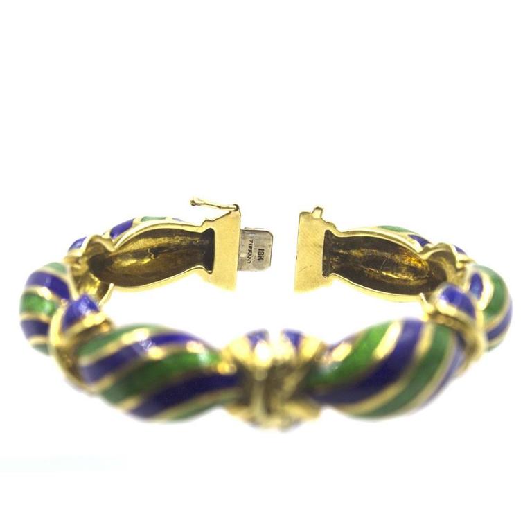 Vintage Tiffany and Co. Blue Green Enamel 18 Karat Yellow Gold Bangle ...