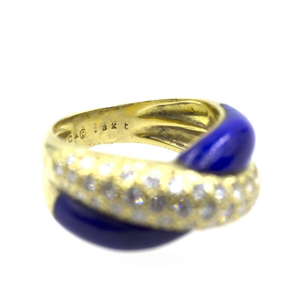 Van Cleef & Arpels Diamond Lapis Crossover Band Ring In Excellent Condition In Boca Raton, FL