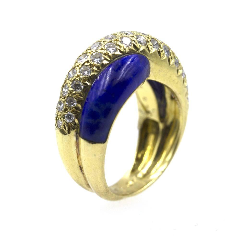 Modern Van Cleef & Arpels Diamond Lapis Crossover Band Ring