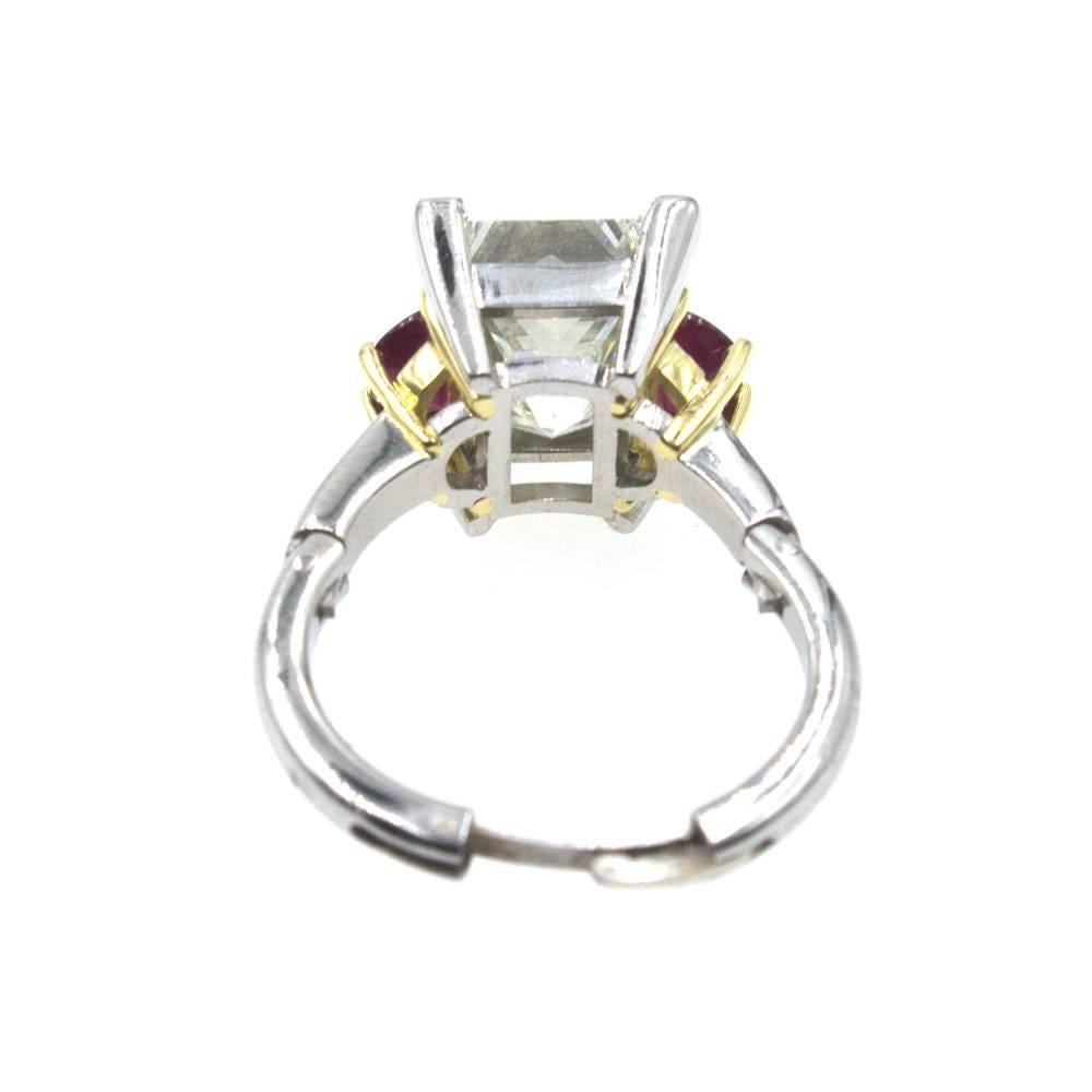 Modern 6.22 Carat Princess Cut Diamond Ruby Engagement Ring 