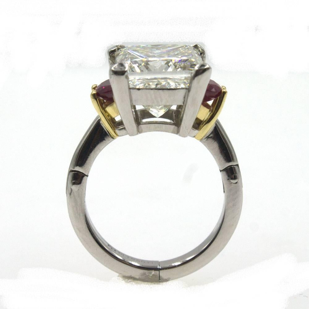 6.22 Carat Princess Cut Diamond Ruby Engagement Ring  In Excellent Condition In Boca Raton, FL