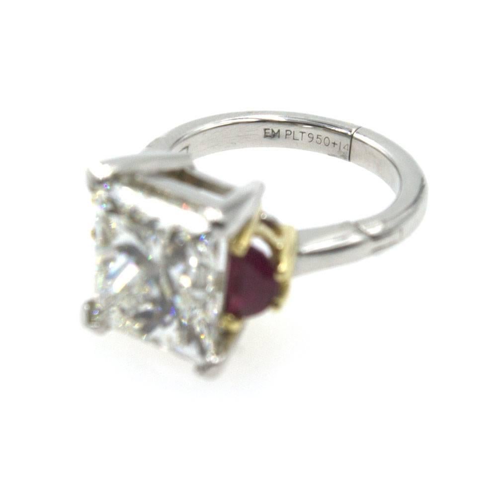 Women's 6.22 Carat Princess Cut Diamond Ruby Engagement Ring 