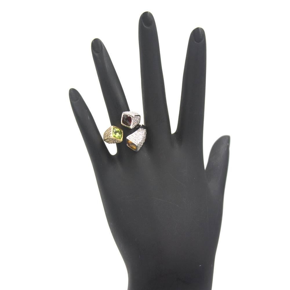 Contemporary Vintage Diamond Citrine Garnet Peridot 18 Karat Two-Tone Gold Fashion Ring