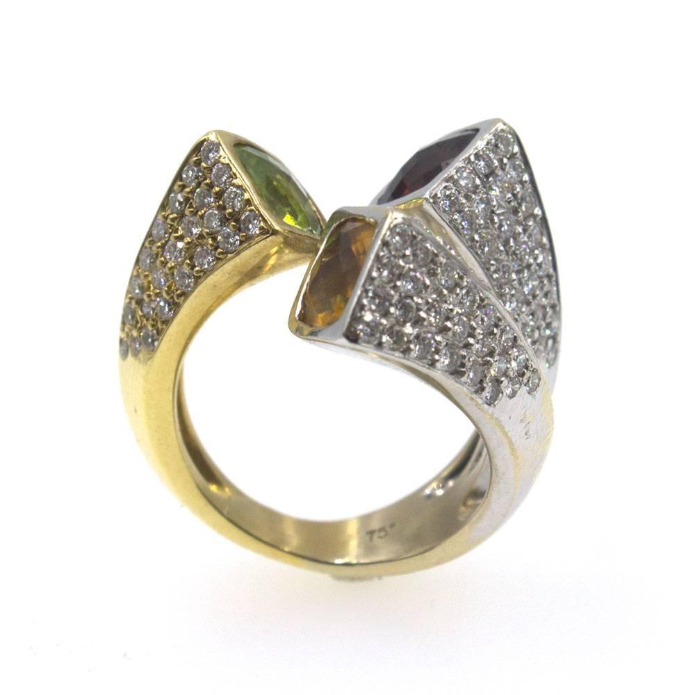 Vintage Diamond Citrine Garnet Peridot 18 Karat Two-Tone Gold Fashion Ring 2