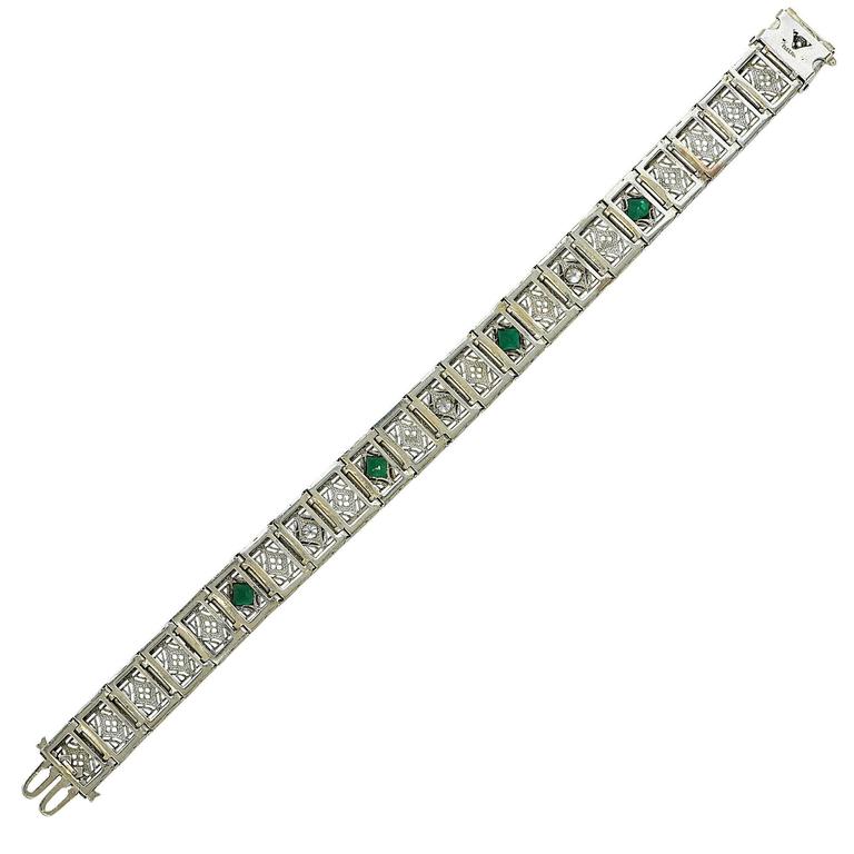 Diamond White Gold Platinum Filigree Bracelet at 1stDibs