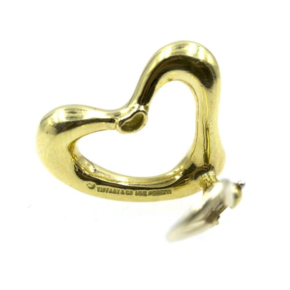 Tiffany & Co. Elsa Peretti 18 Karat Yellow Gold Open Heart Ear Clips In Excellent Condition In Boca Raton, FL