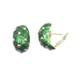 Tiffany & Co. Schlumberger Green Paillonne Enamel Gold Earrings