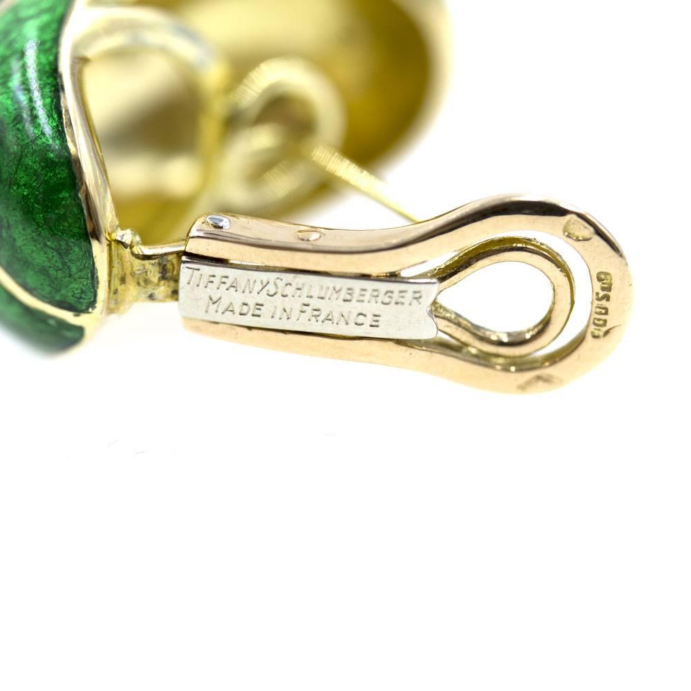 Modern Tiffany & Co. Schlumberger Green Paillonne Enamel Gold Earrings