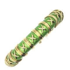 Tiffany & Co. Schlumberger Croisillon Green Enamel Yellow Gold Bracelet