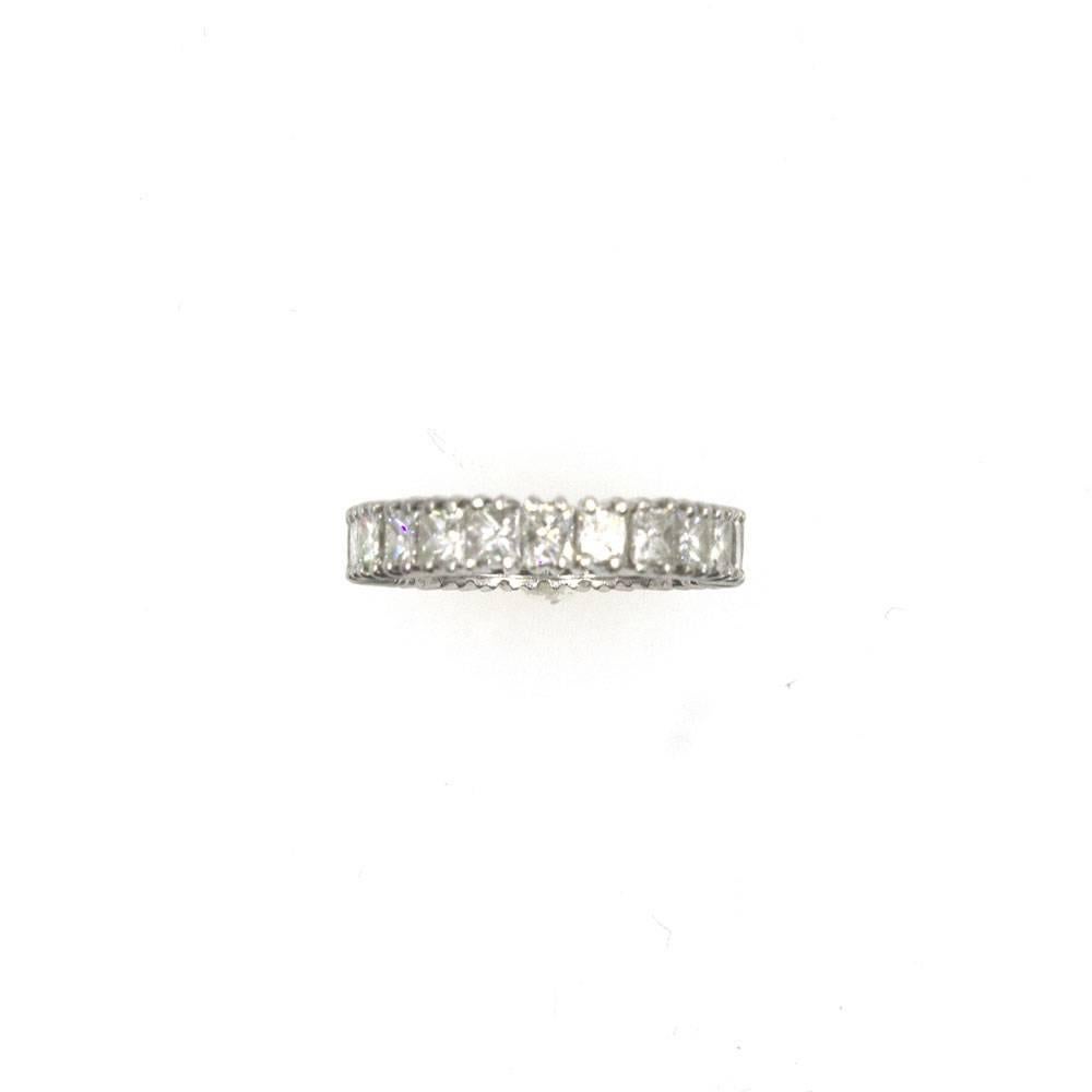 Beautiful platinum diamond eternity band size 6.5. The platinum band features 20 round brilliant diamonds that equal approximately 2.00 carat total weight. The  diamonds are graded I color and SI clarity. 