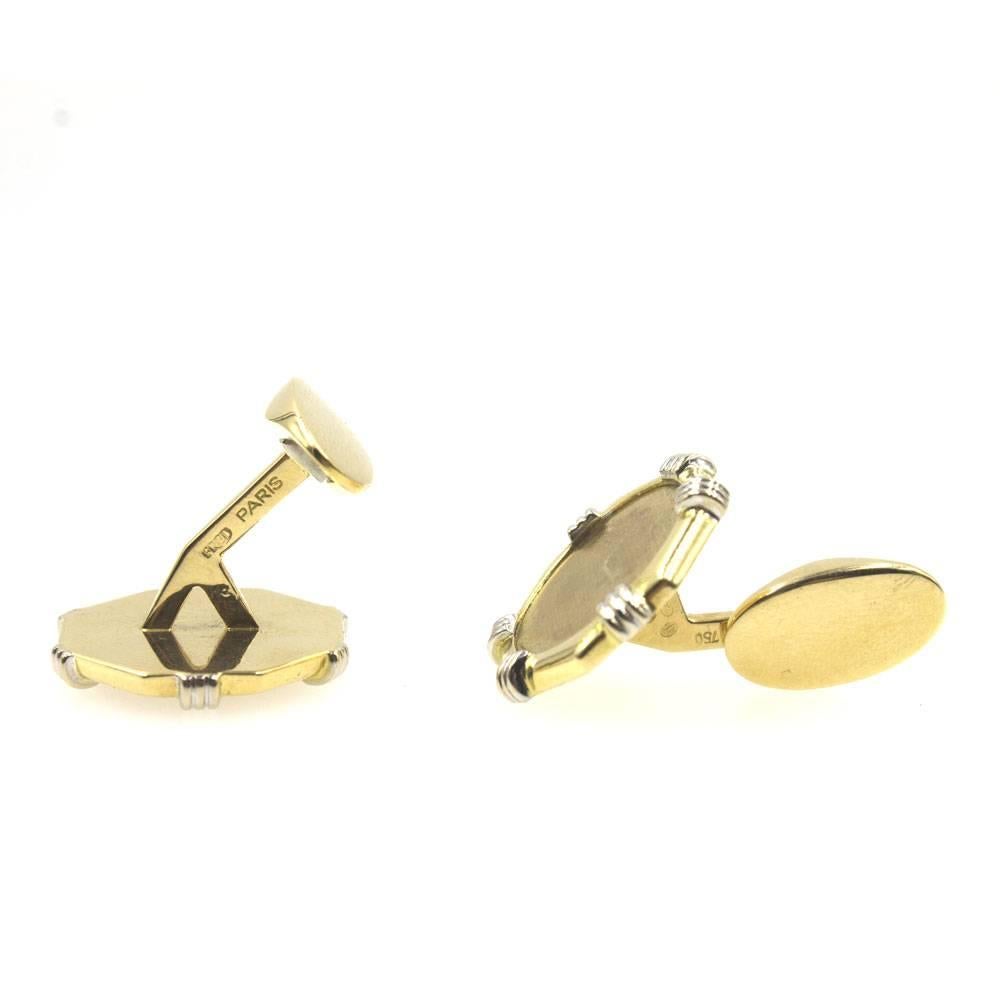 Contemporary Fred Paris Two Tone 18 Karat Gold Octagon Cufflinks