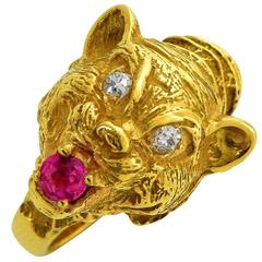 Wild Cat Diamond Ruby Gold Ring 7