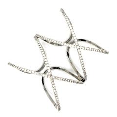 Modern Diamond White Gold Double X Wide Cuff Designer Bracelet