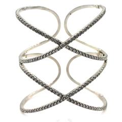 Modern Diamond White Gold Double X Wide Cuff Designer Bracelet