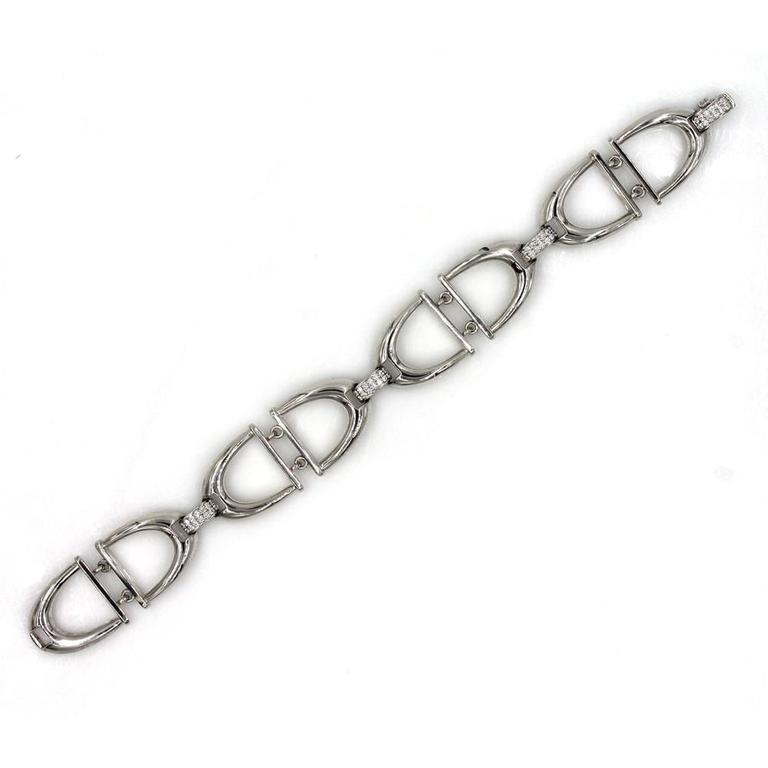 Roberto Coin Cheval Horsebit Diamond White Gold Link Bracelet For Sale