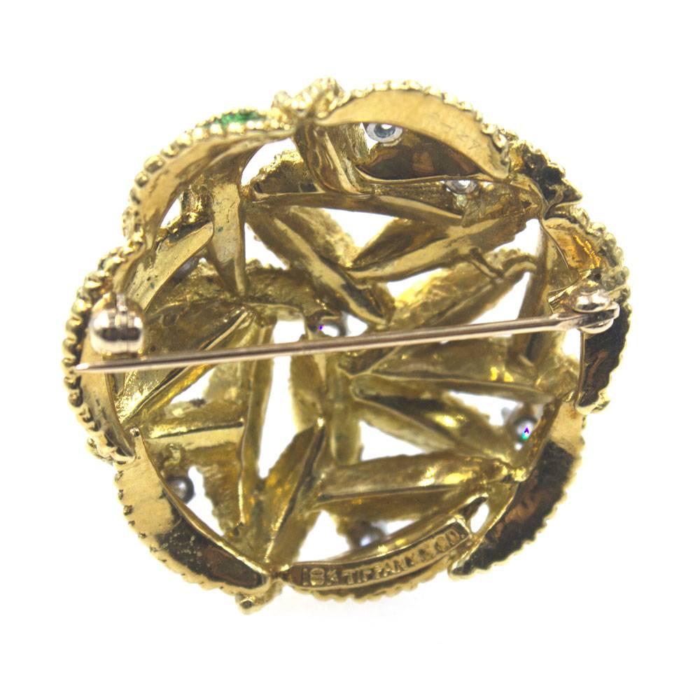 Modern Tiffany & Co. Diamond Enamel Round Open Pin Brooch