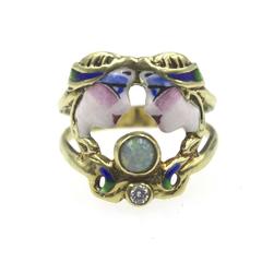 Art Nouveau Style Diamond Opal Enamel Fashion Ring