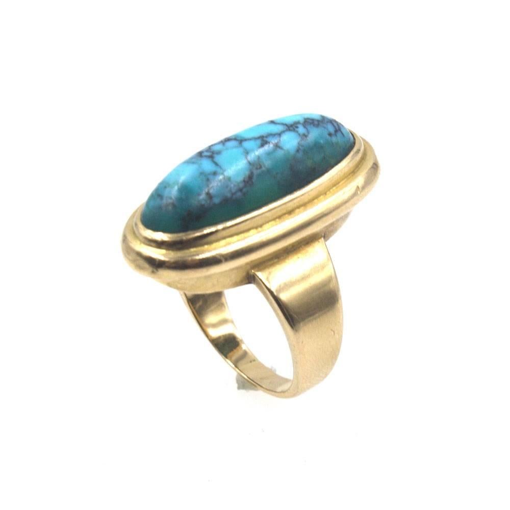 Women's French Turquoise Matrix Gold Ring