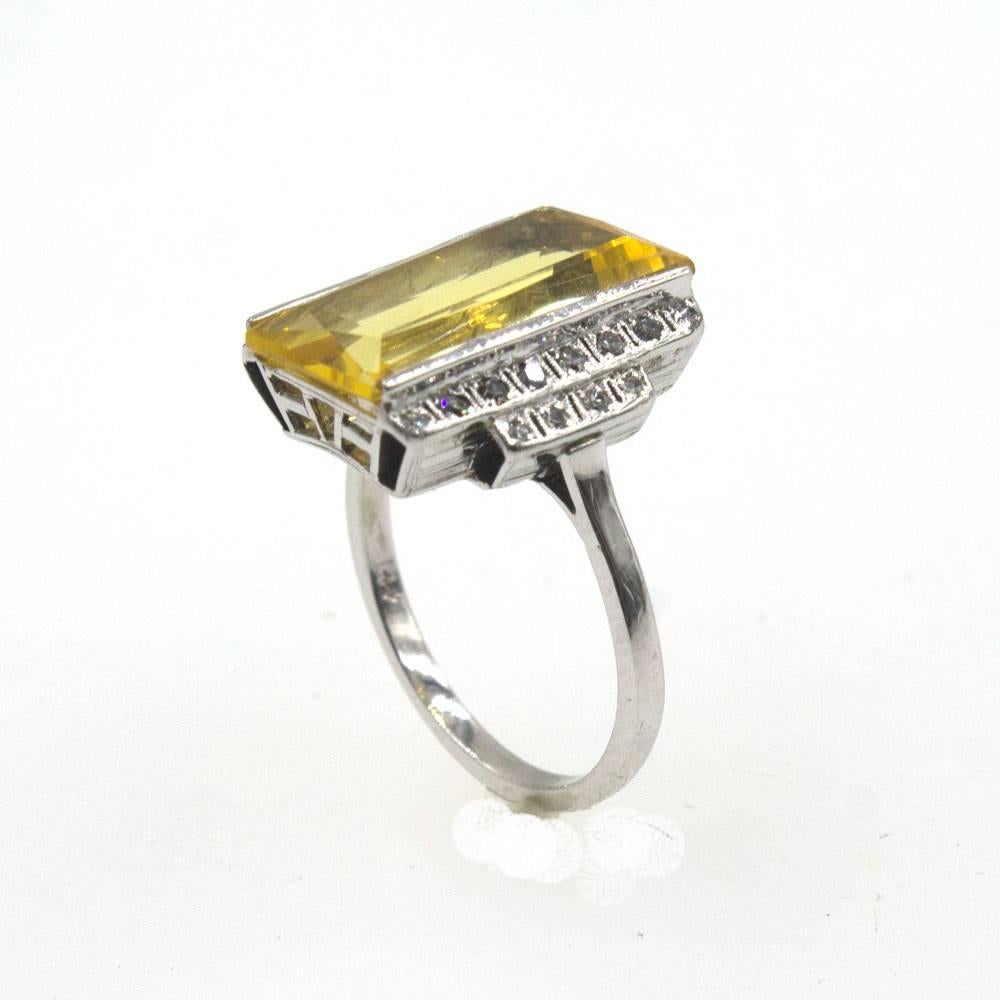 Women's Art Deco Lemon Citrine Diamond Enamel Cocktail Ring