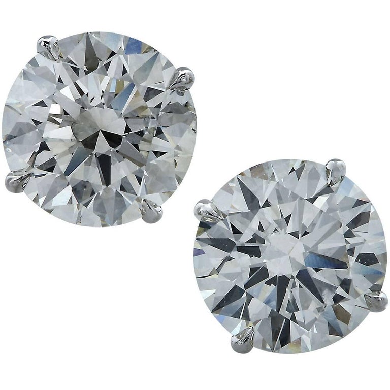 Triple Excellent Diamond Stud Earrings 6.92 Carat Total Weight GIA