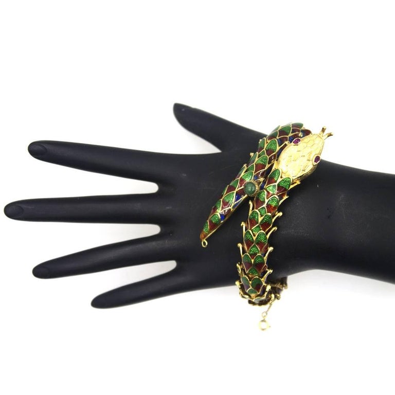 Vintage Enamel 18 Karat Yellow Gold Snake Bracelet at 1stDibs white