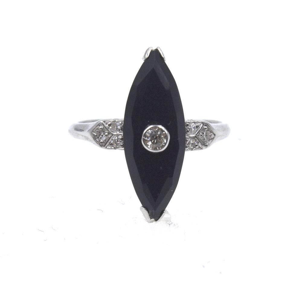 Art Deco 1920 Onyx Diamond Platinum Ring