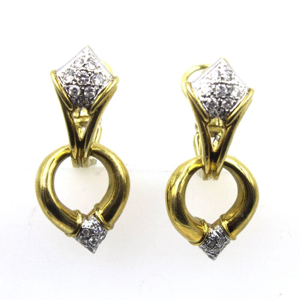 Modern Diamond 18 Karat Yellow Gold Drop Earrings 1