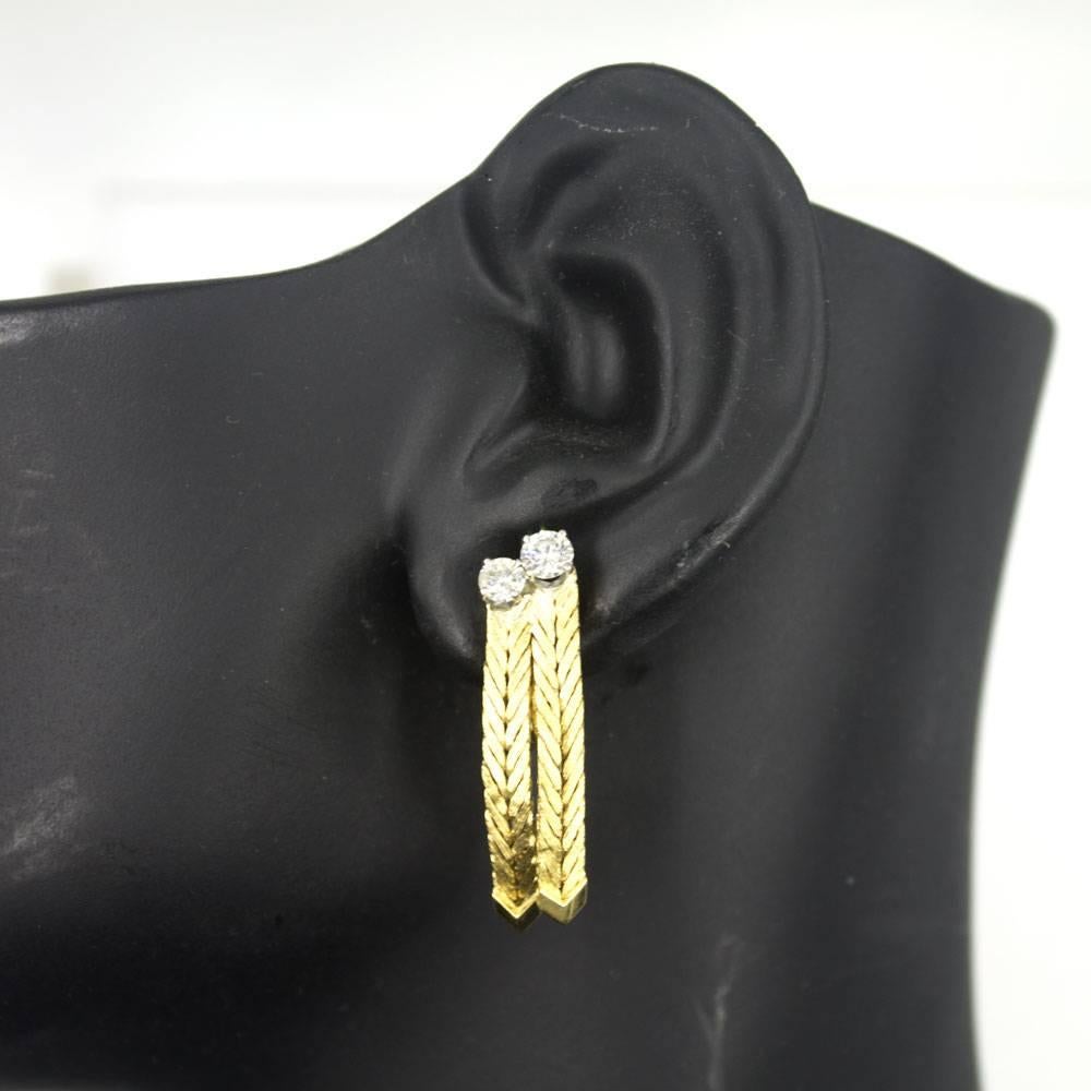 Women's 1970s Diamond Double Strand 18 Karat Yellow Gold Drop Earrings