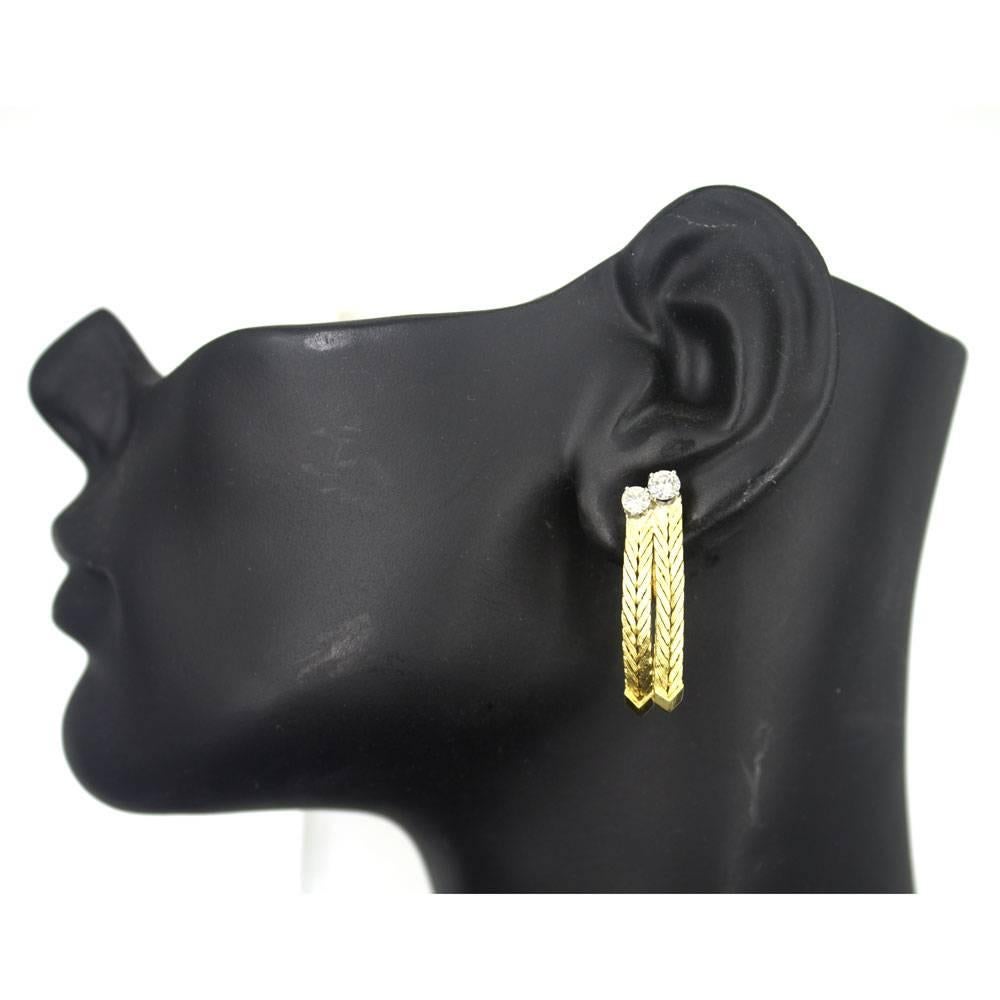 Modern 1970s Diamond Double Strand 18 Karat Yellow Gold Drop Earrings