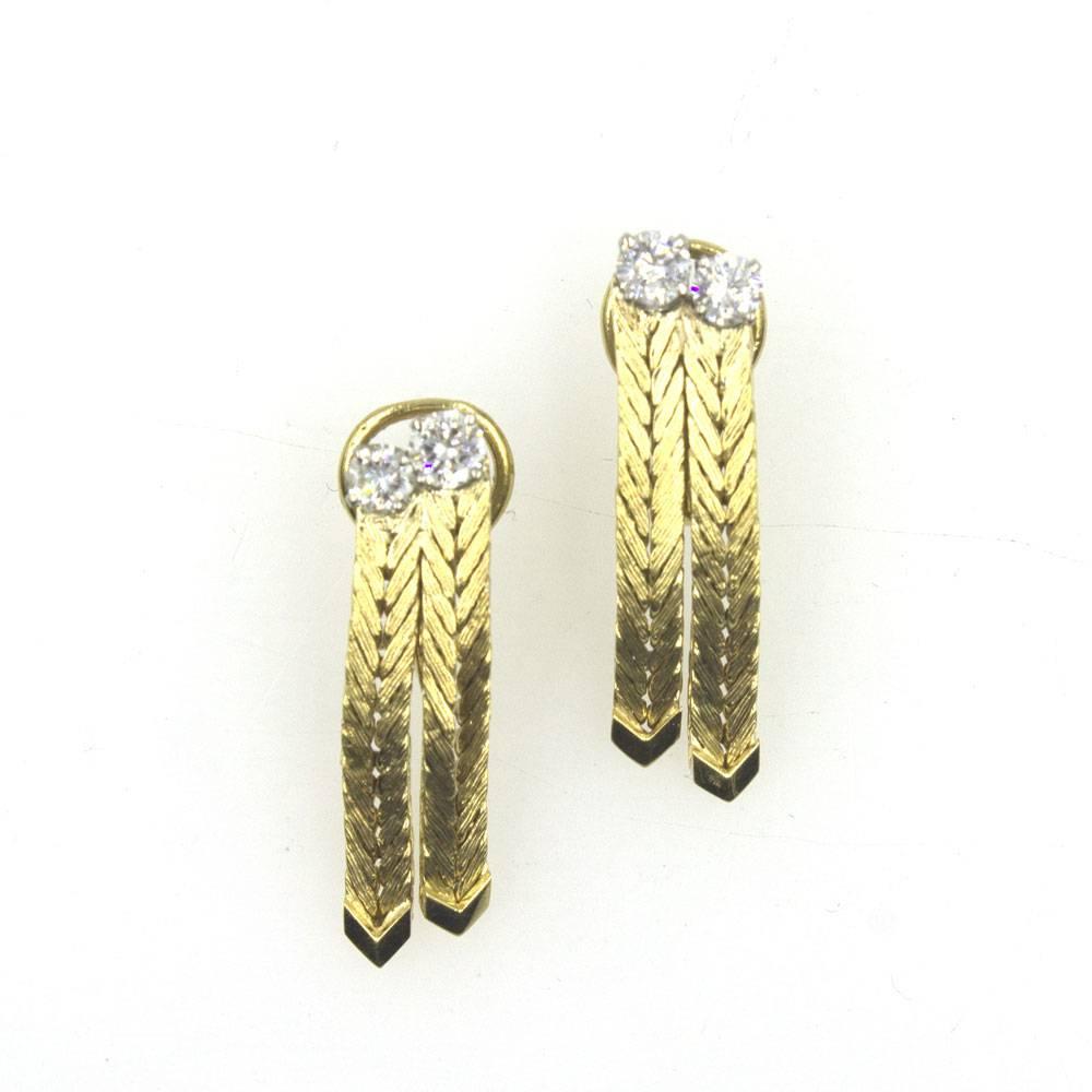 1970s Diamond Double Strand 18 Karat Yellow Gold Drop Earrings In Excellent Condition In Boca Raton, FL