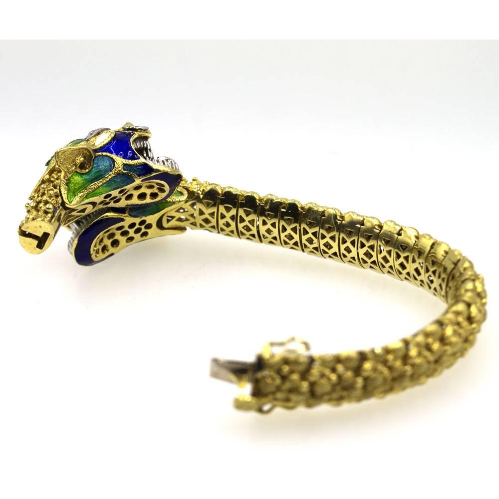 Pave Diamond Enamel Double Serpent Head Bracelet 1