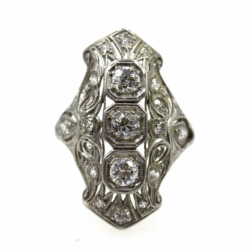 Art Deco Diamond Platinum Filigree Ring