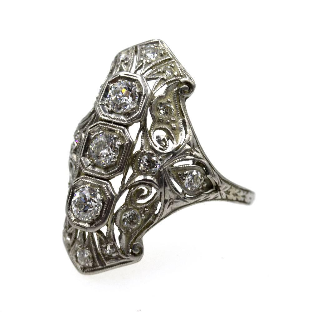 Women's Art Deco Diamond Platinum Filigree Ring