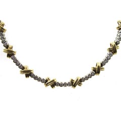 Diamond Two-Tone 14 Karat Gold XO  Necklace