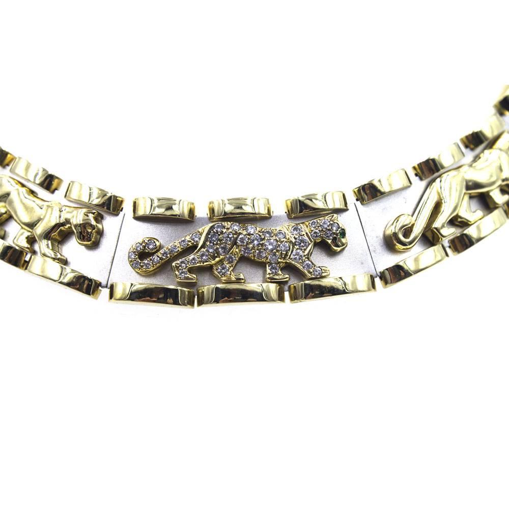 Women's Diamond Panther Two-Tone Gold Link Choker Necklace