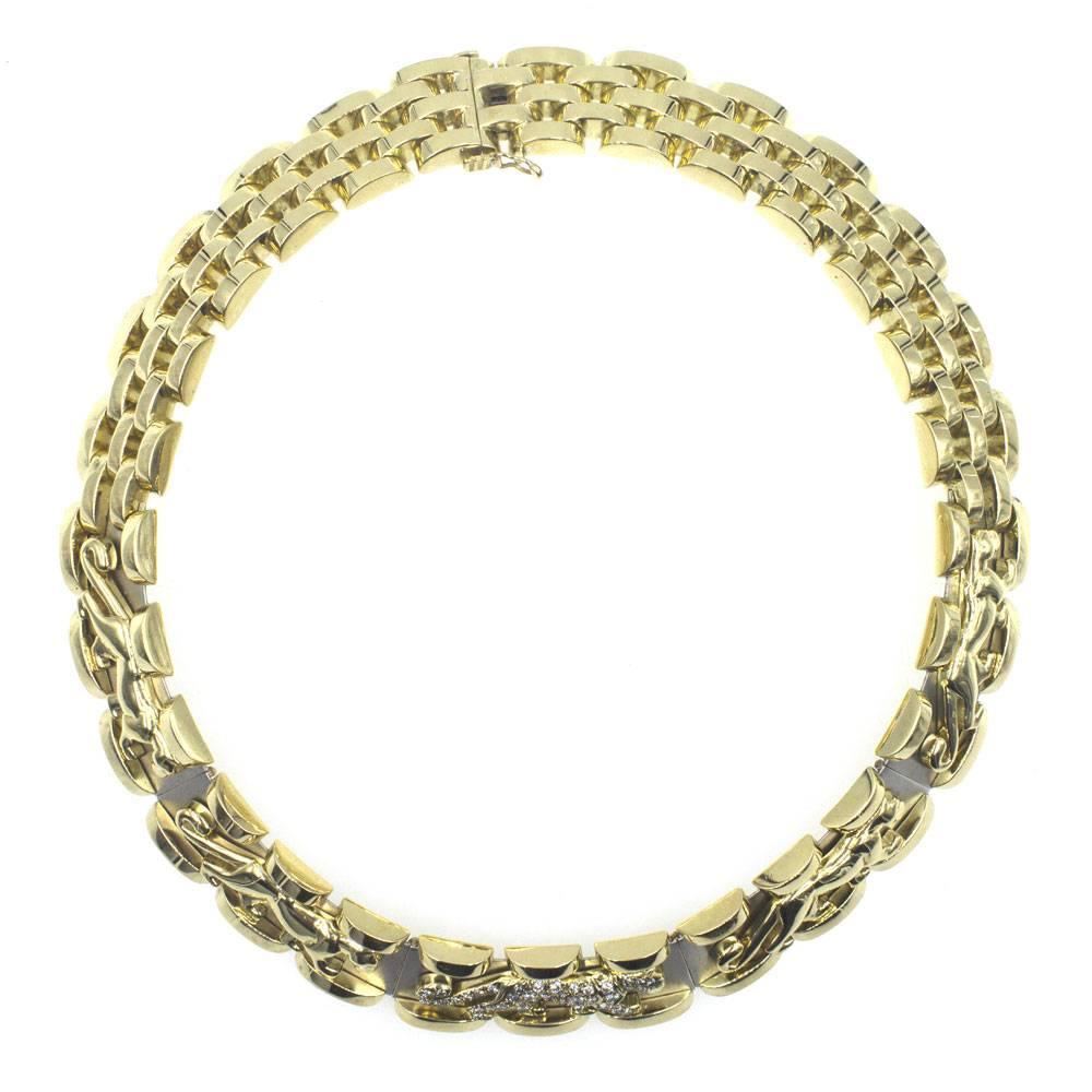 Diamond Panther Two-Tone Gold Link Choker Necklace In Excellent Condition In Boca Raton, FL