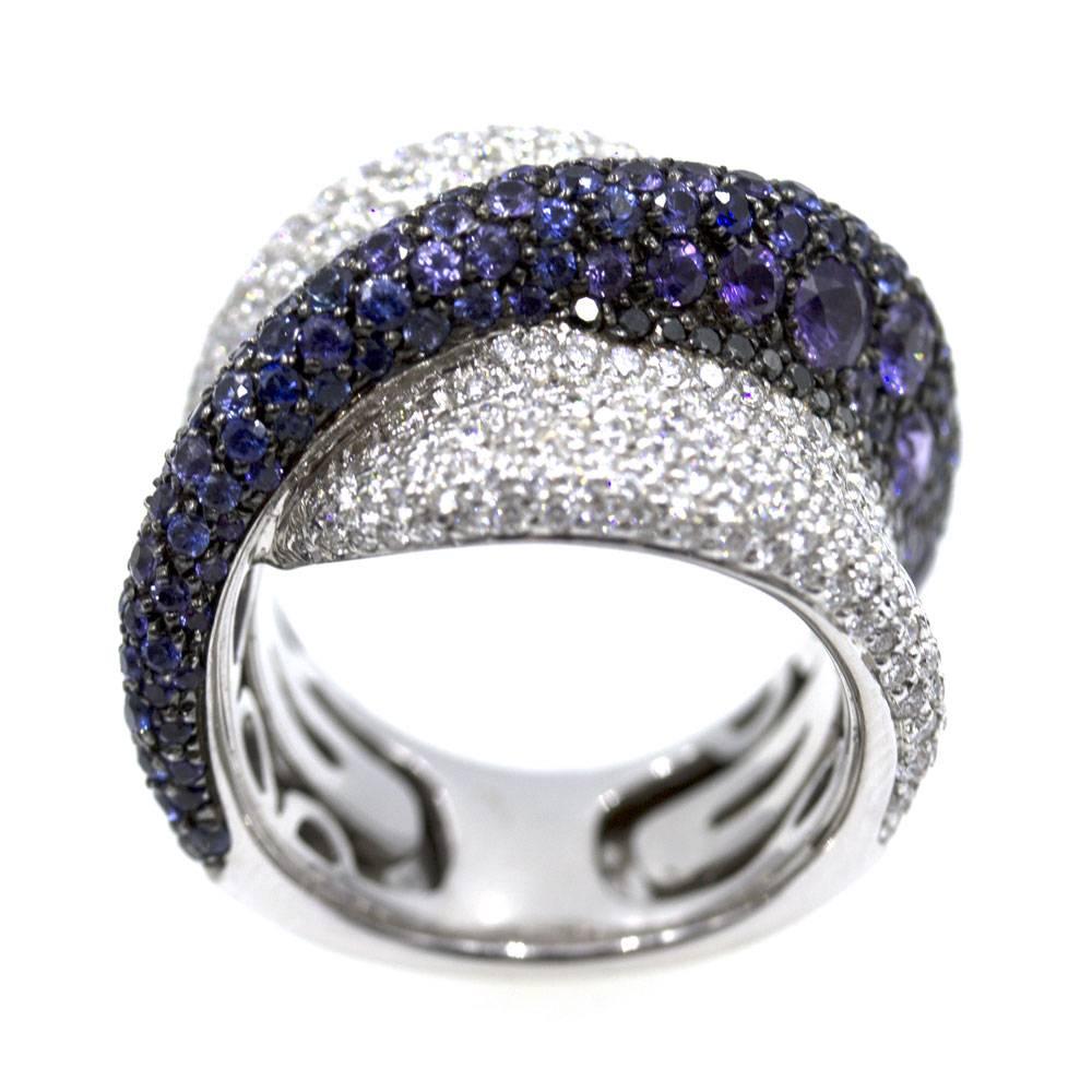 Women's Palmiero Diamond Sapphire Crossover 18 Karat White Gold Ring