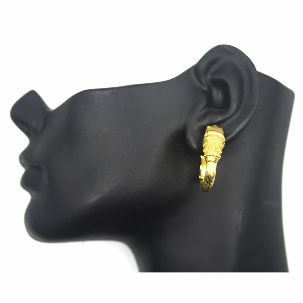 Classical Greek Greek 18 Karat Yellow Gold Panther Hoop Earrings